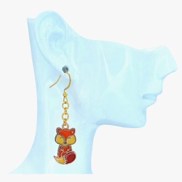 Fox Earrings | Fall Woodland Animal Dangle Jewelry - Picture 2 of 4